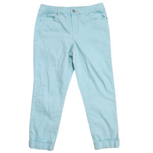 Gloria Vanderbilt Cropped Capri Pants Size 10 Solid Aqua Blue Slimming Effect